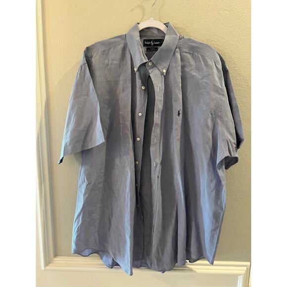Ralph Lauren Shirt XL Blake Short Sleeve Button Down Blue Check Blue Pony - Picture 1 of 6